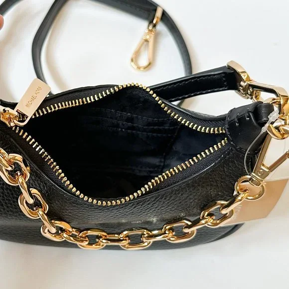 Michael Kors CORA MINI Zip Pouchette Shoulder Crossbody Leather Bag Black - Picture 9 of 14